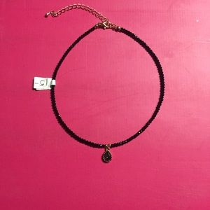 Black crystal beaded choker tear drop charm